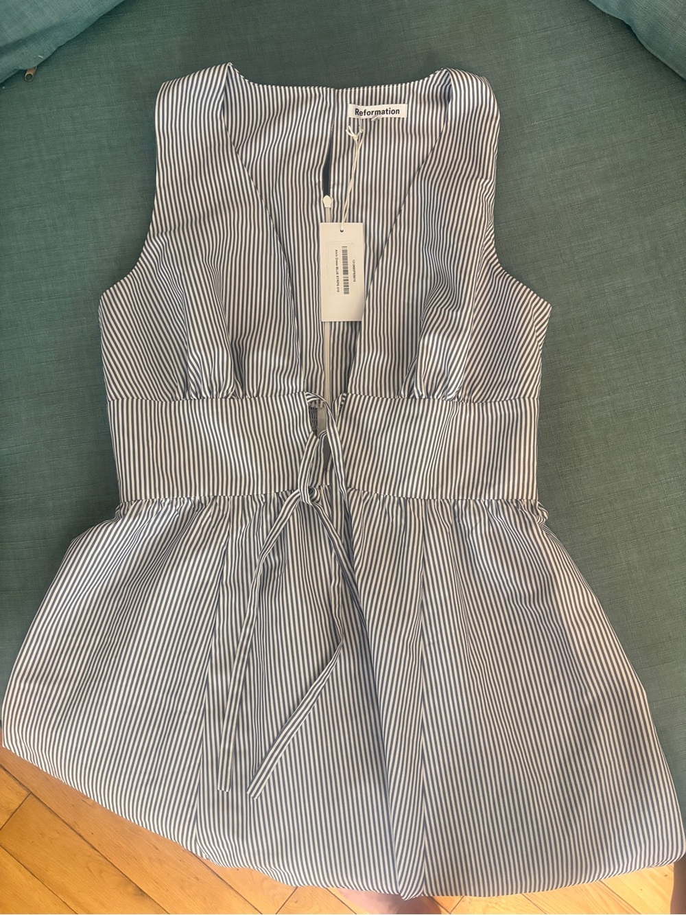 Reformation Alvin Dress NWT Pale Blue Sleeveless Midi Dress with Front Tie - Picture 6 of 9